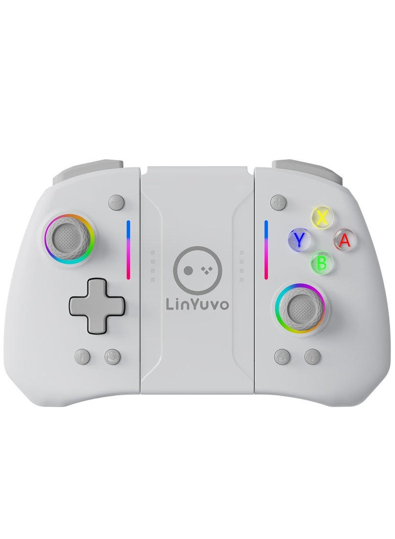 LinYuvo وحدة تحكم الألعاب بلوتوث Classic Joypad LinYuvo KS42 لجهاز Switch وSwitch Lite وSwitch OLED مع إضاءة RGB ملونة، عصا تحكم معدنية، جيروسكوب بستة محاور، وظيفة توربو، اهتزاز مزدوج قابل للتعديل، وظيفة قابلة للبرمجة، وظيفة انفجار توربو، بطارية 1000 مللي أمبير، أزرار كتف سيليكون كلاسيكية، نمط ماسي مضاد للانزلاق - Image 1